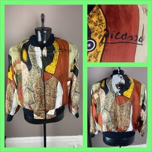 Vintage Picasso Satin Bomber Jacket - Large